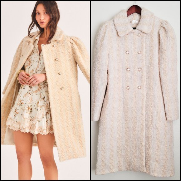 NWOT LoveShackFancy Armstrong Houndstooth Harvest White Ivory Beige Wool Coat, 6 - Picture 1 of 10
